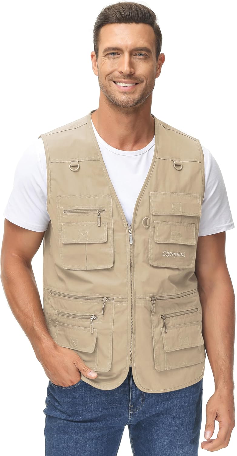 Lentta Men's Fishing Vest Summer Outdoor Lightweight Work Photo Vest 16 Pockets