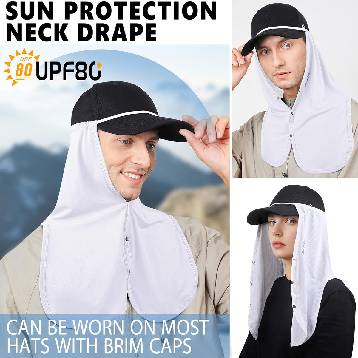 YANIKY Adjustable UV Sun Protection Neck Drape, 2-in-1 Multifunctional Sun Protection Mask, Neck Flap Addon for Ball Caps
