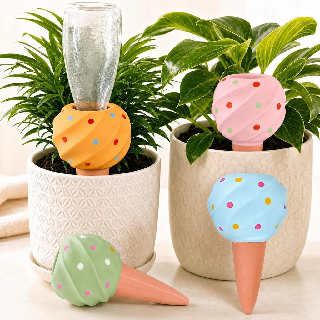 YesWhat Terracotta Watering Spikes Slow Release Watering Stakes 4-Pack