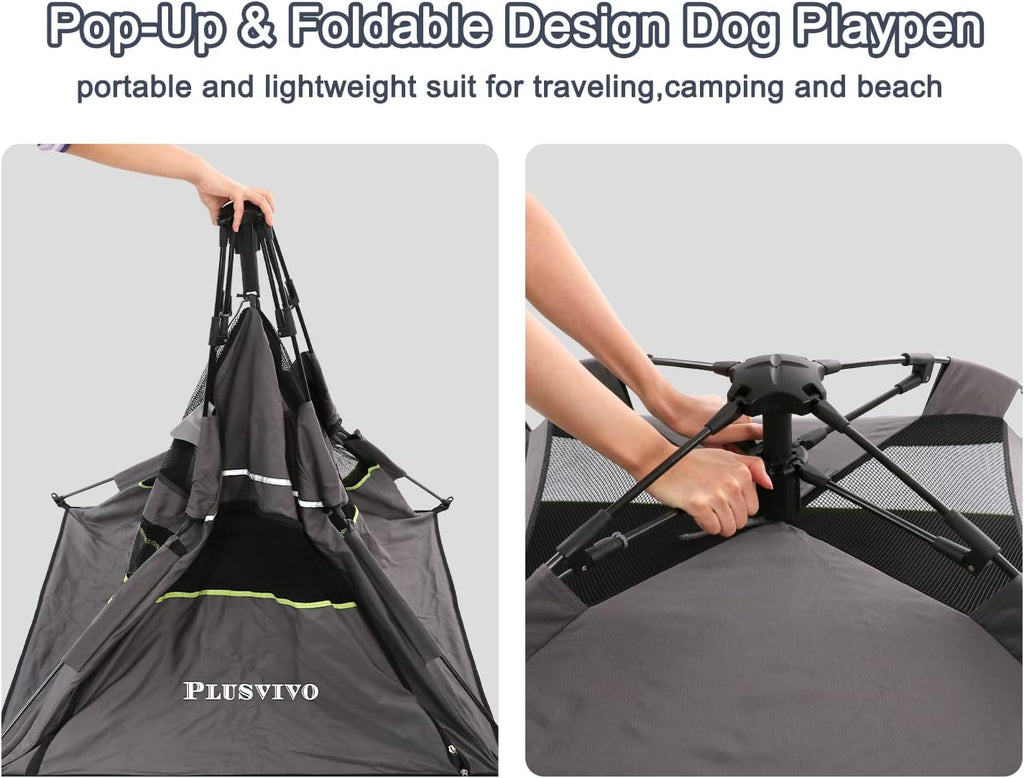 Pop Up Dog Tents, Plusvivo Foldable Cool Mesh Camping Tent - 40" X 40" X 28" With Shoulder Bag & UV Canopy