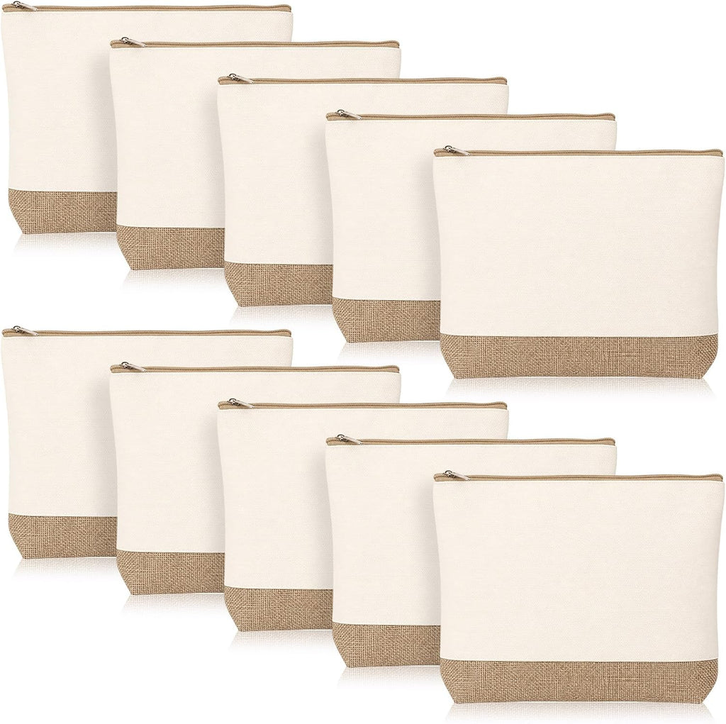 Reginary 10 Pcs Canvas Makeup Bags Bulk Blank Cosmetic Bags,Linen Color