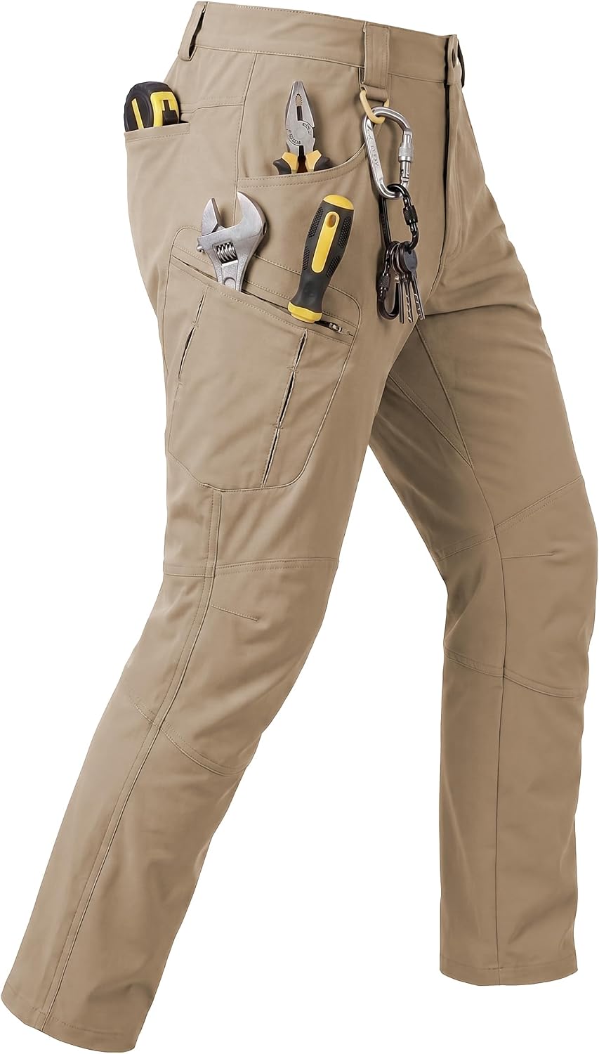 Men's Stretch Tactical Pants Lightweight Hiking Cargo Pants Water Resistant Multi Pocket Casual Outdoor Work Pants (No Belt)