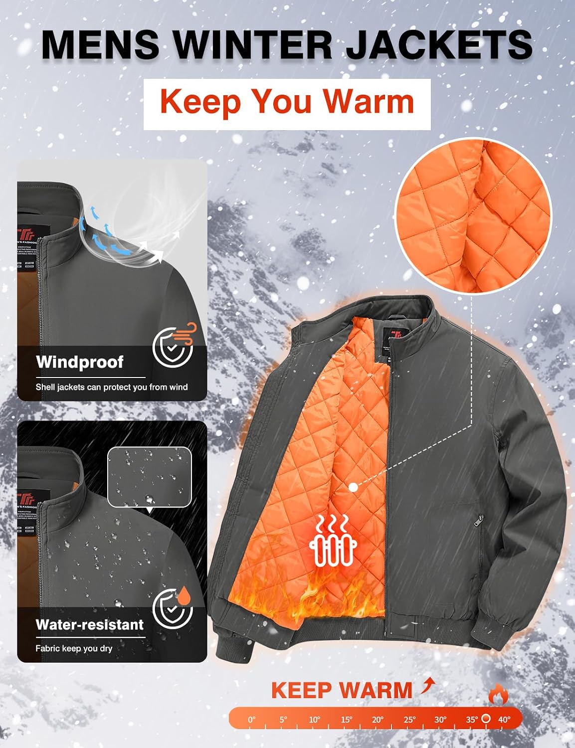 TBMPOY Men's Winter Jackets Bomber Padded Casual Windbreaker Warm Fall Coat