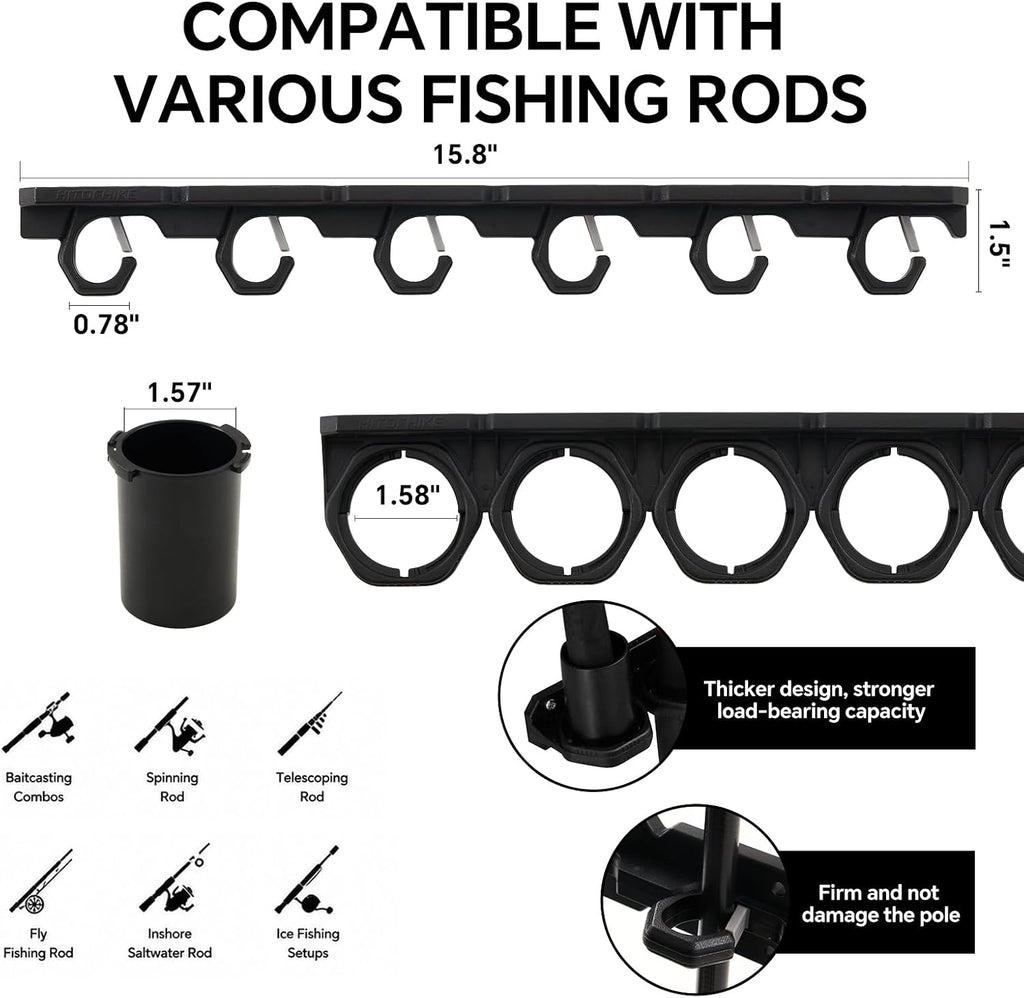 HITORHIKE Heavy Duty Fishing Rod Storage Rack, Wall/Ceiling Mount Vertical Pole Holder, Garage Fishing Pole Organizer for Gifts(Black-1pack)