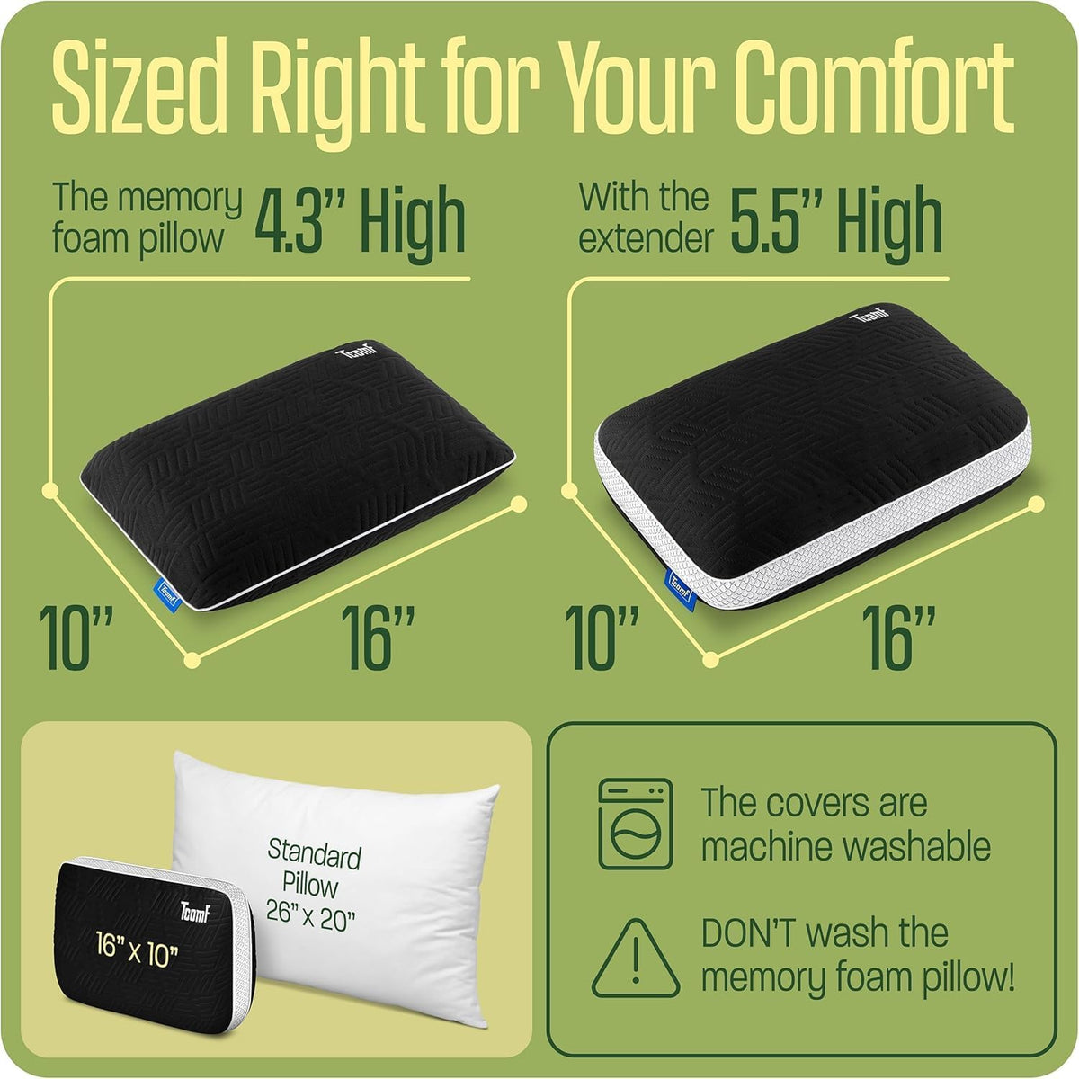 Camping Pillow,Med firm memory foam pillow,small pillow,machine washable