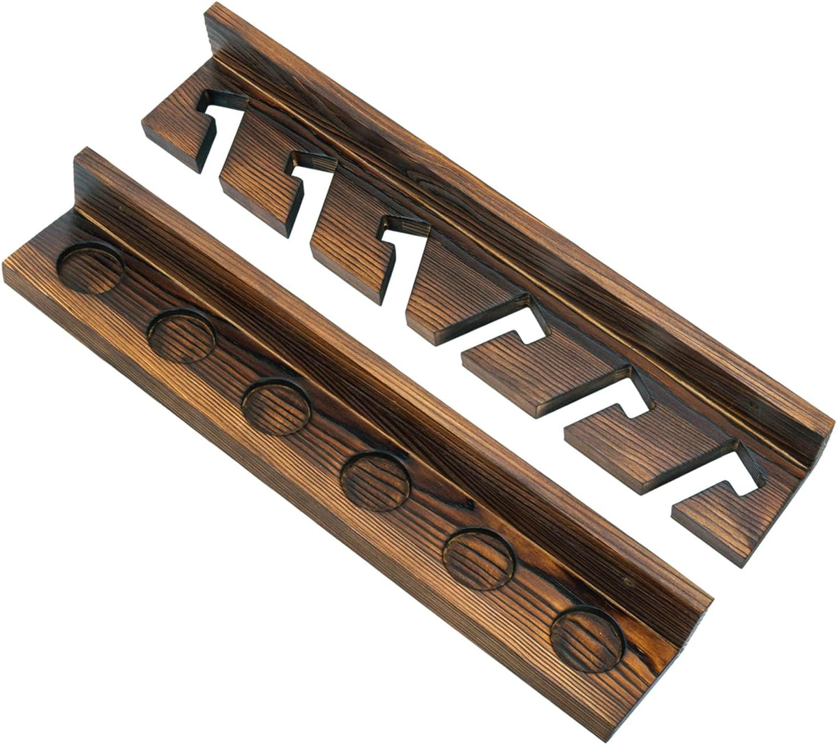 MyGift Rustic Wood Wall Mounted Fishing Rod Holder Rack, Holds 6 Rods