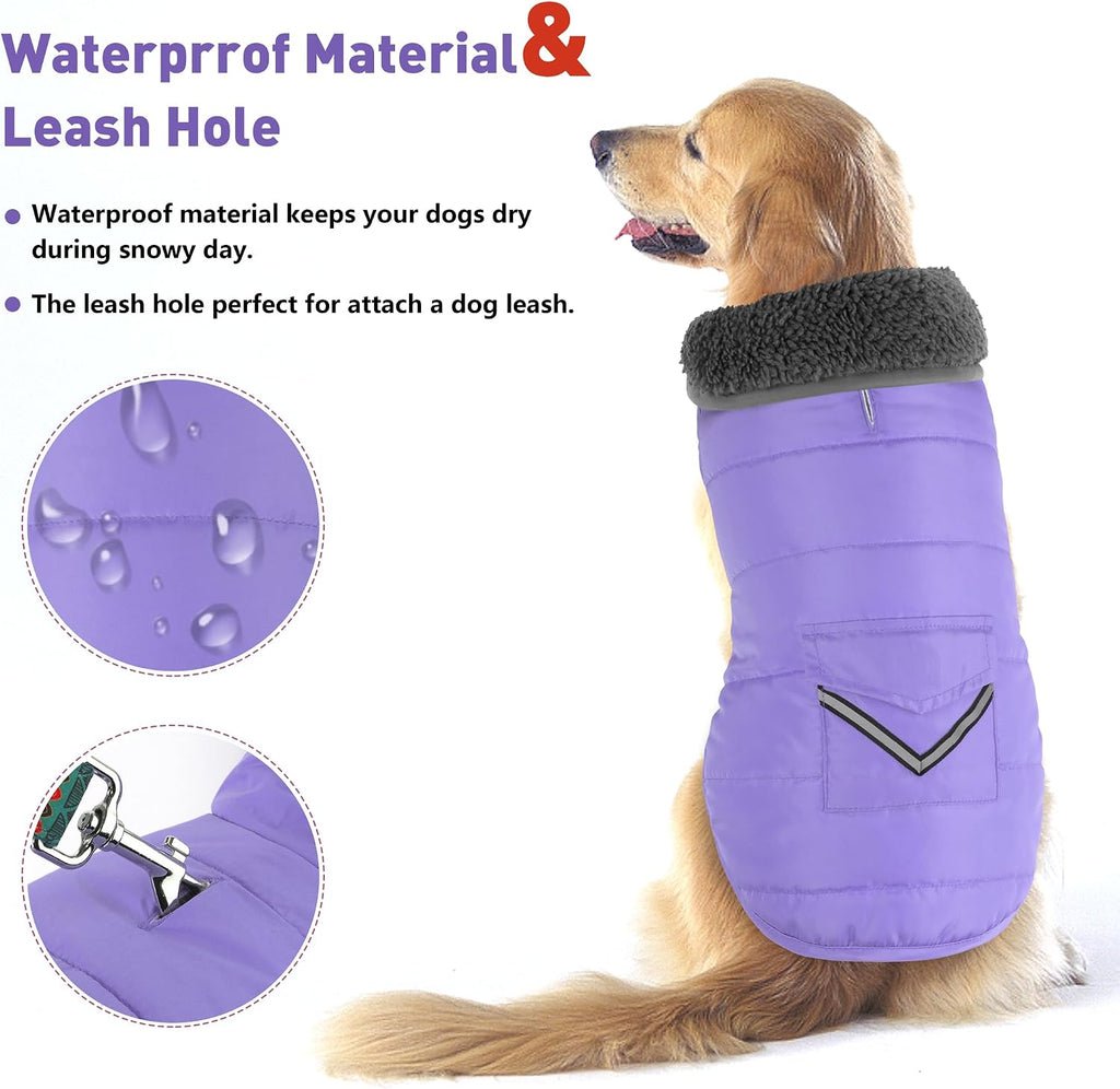 Petglad Dog Coat, Waterproof Dog Winter Jacket with Pocket, Reflective Adjustable Pet Snow Vest, Warm Cozy Fleece Sweater for Small Medium Extra Large Dogs - Light Purple, XS