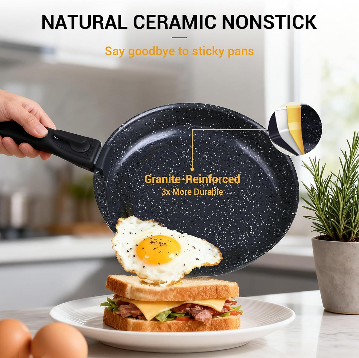 Ammeloo 21Pcs Pots and Pans Set Non Stick with Detachable Handle Frying Pan