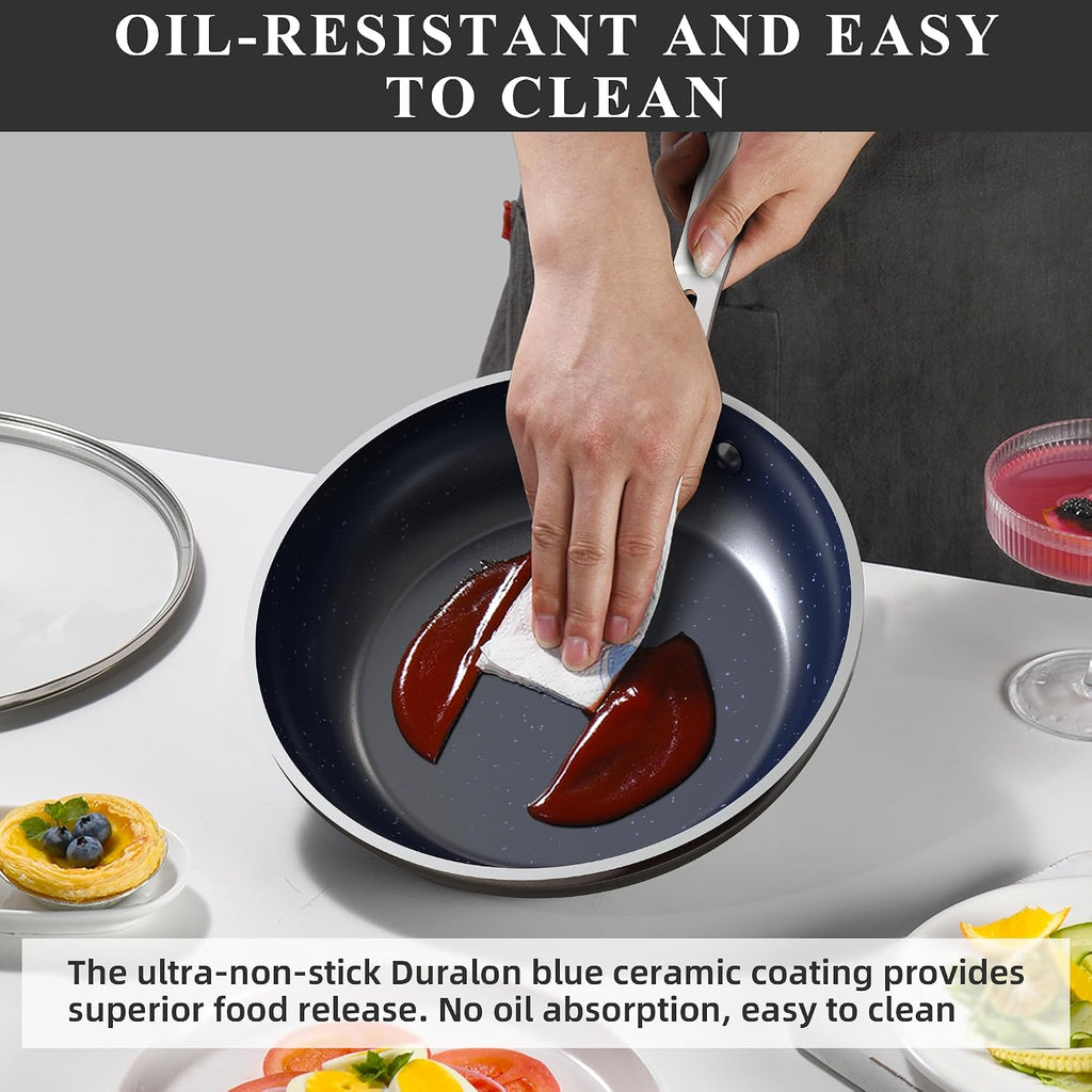 Nuwave Healthy Duralon Blue Ceramic Nonstick Cookware Set, PFAS Free
