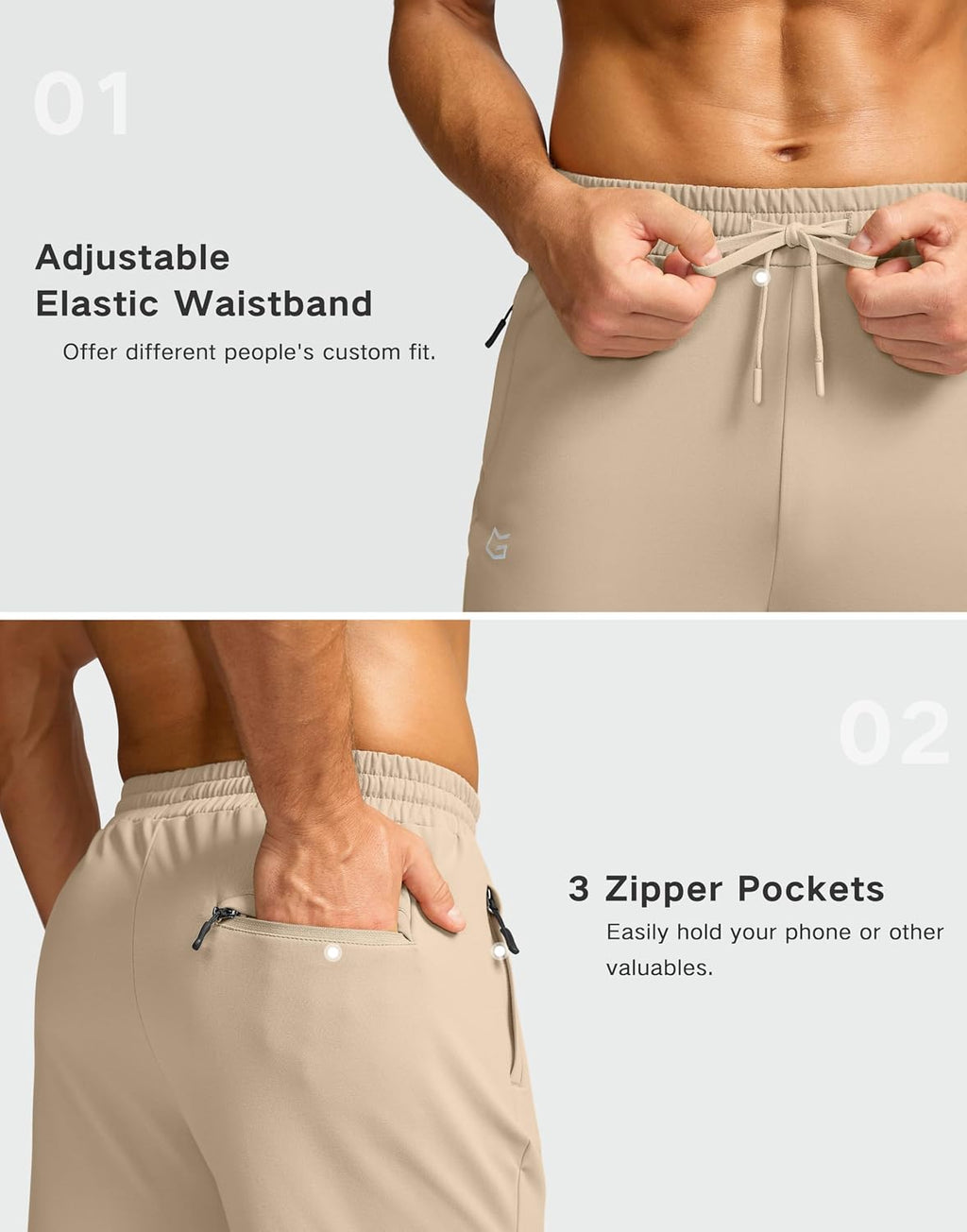 G Gradual Men's Fleece Lined Pants with 3 Zipper Pockets Water Resistant Winter Warm Hiking Pants Athletic Sweatpants for Men