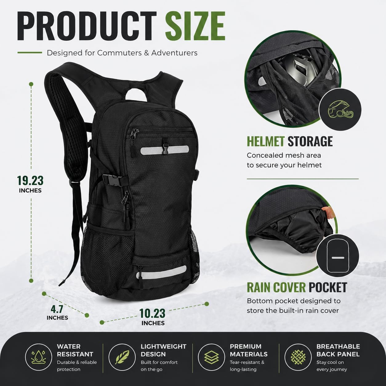 Zavothy 20L Multipurpose Hiking Backpack with 3L Water Bladder – Durable Hydration Backpack with Insulated Bladder Compartment, Hidden Helmet Holder & Rain Cover – for Hiking, Commuting, and Camping