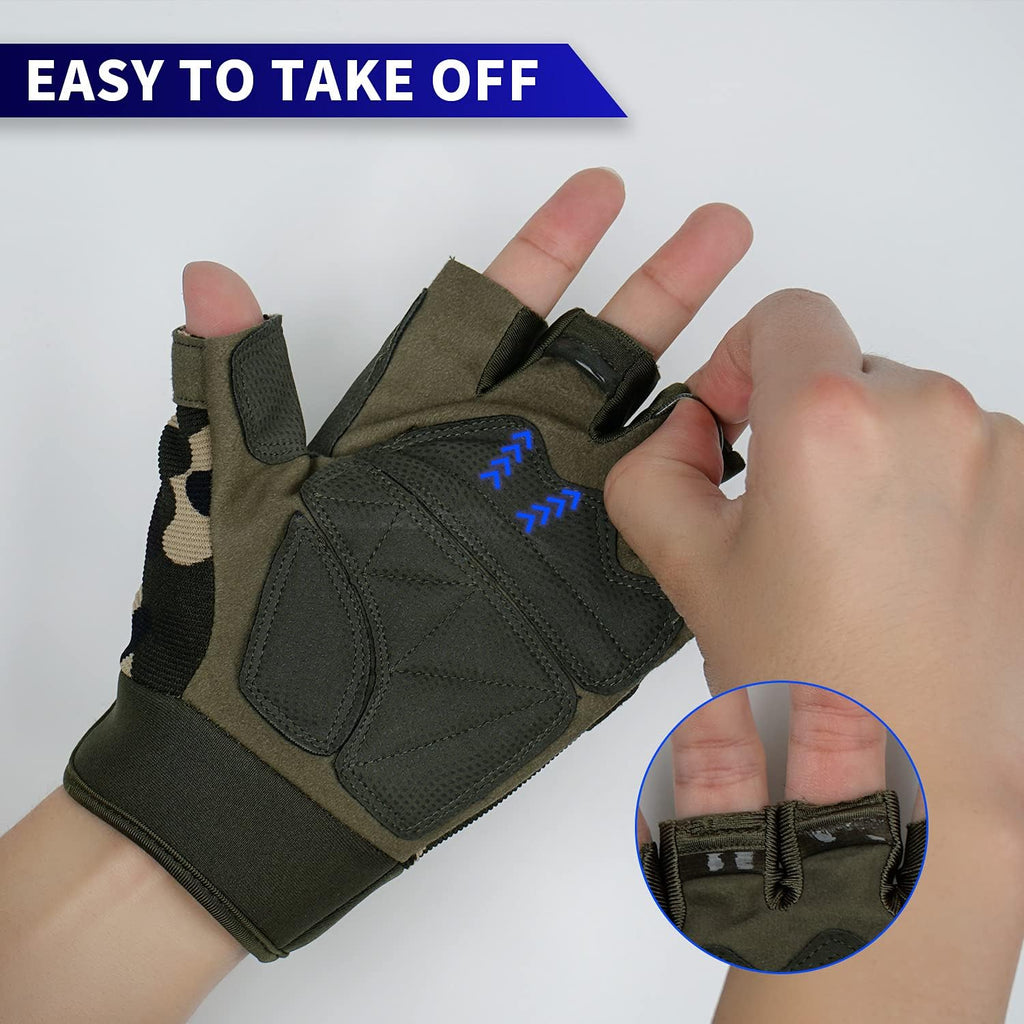 FIORETTO Fingerless Gloves for Men, Breathable Grip Palm Gloves for Motorcycle Riding, Driving, Cycling, Exercise, Workout, Climbing, Hiking and Outdoor Activities M210603