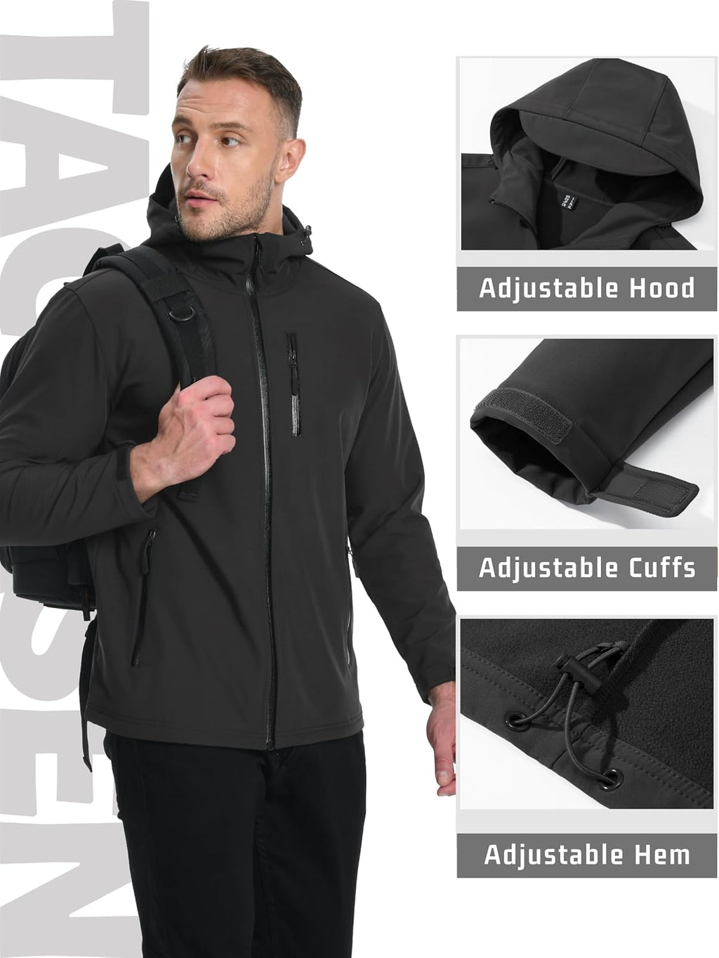 TACVASEN Mens Hooded Fleece Lined Waterproof Softshell Jacket Lightweight