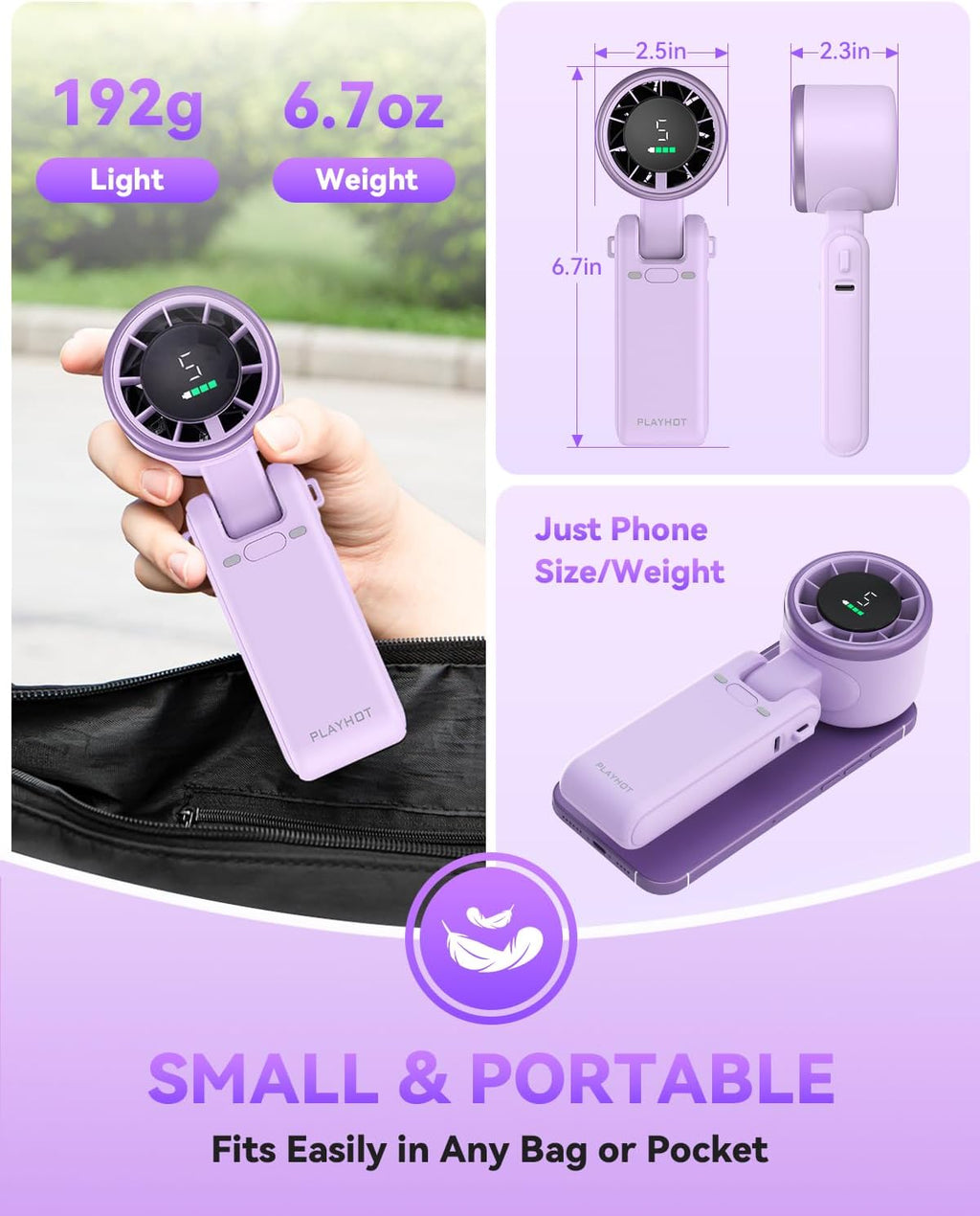 PlayHot Portable Handheld Turbo Fan, Travel Essentials, Gifts for Women/Men