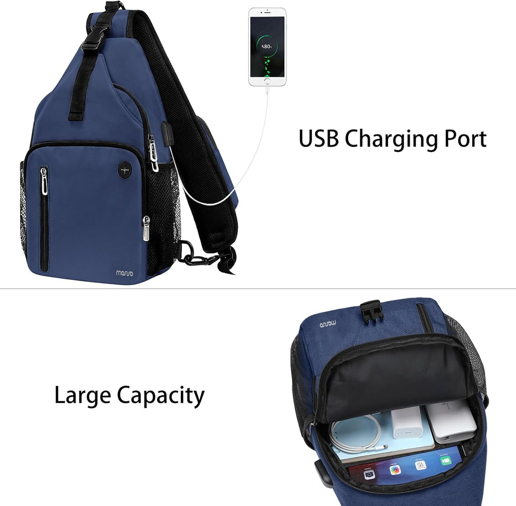MOSISO Sling Backpack Bag, Crossbody Shoulder Bag Travel Hiking Daypack Chest Bag with Front Square Pocket&USB Charging Port