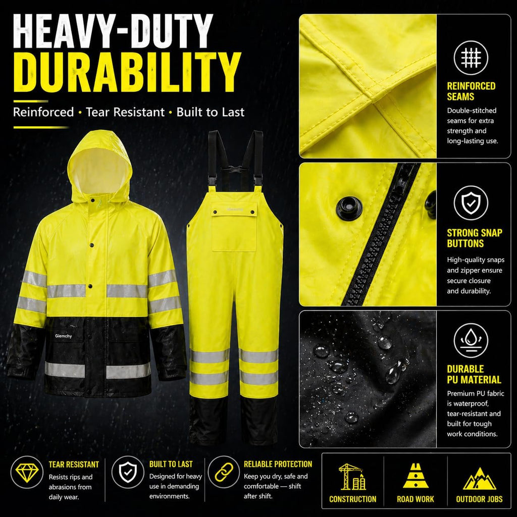 Rain Suit For Men & Women Waterproof Heavy Duty Rain Gear Reflective Jacket for Fishing Outdoor Work Raincoats