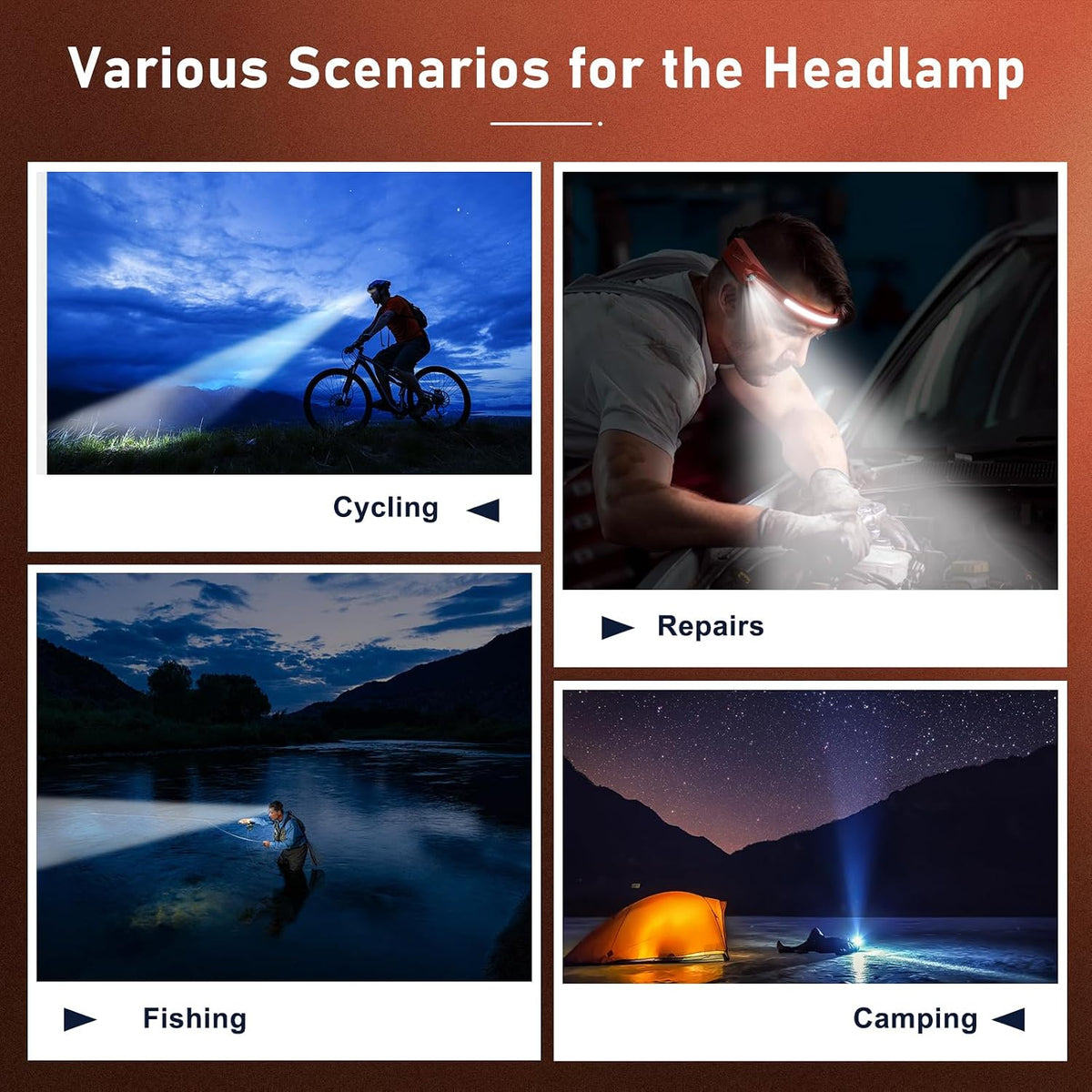 Headlamp Rechargeable LED (2-Pack, Red) 230° Wide Beam, USB-C Lightweight Head Lamp, Long Runtime, Water-Resistant for Camping, Hiking, Running, Fishing, Repair Work