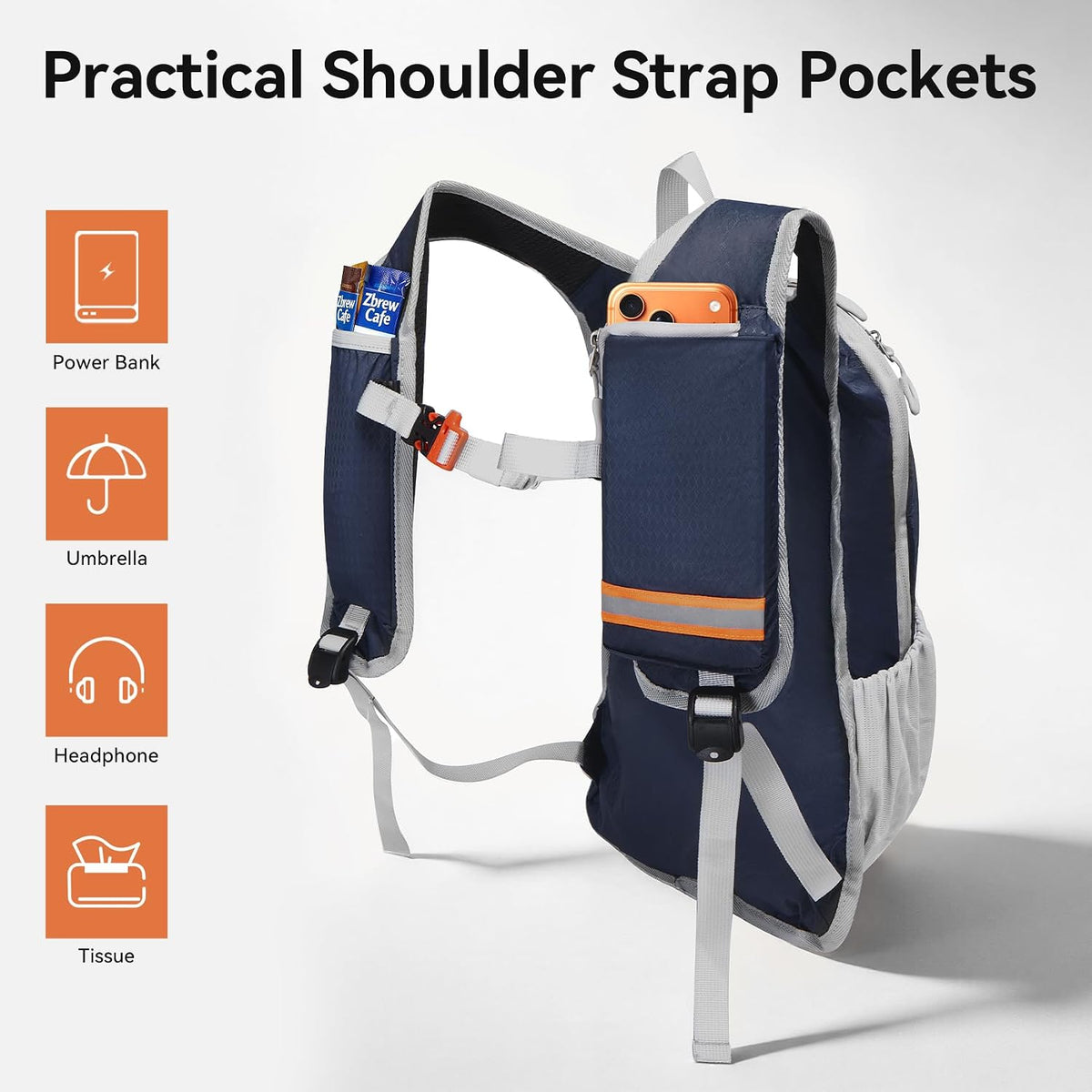 CROSS GEAR 16L Foldable Hiking Backpack, RFID Protection, Lightweight Waterproof Daypack, Packable Backpacks for Women Men, Small Hiking Daypack for Camping Travel Outdoor, Navy Blue