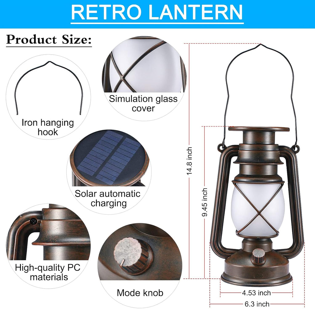 Solar Lantern Outdoor, Flickering Flame LED Vintage Lanterns 2Pack