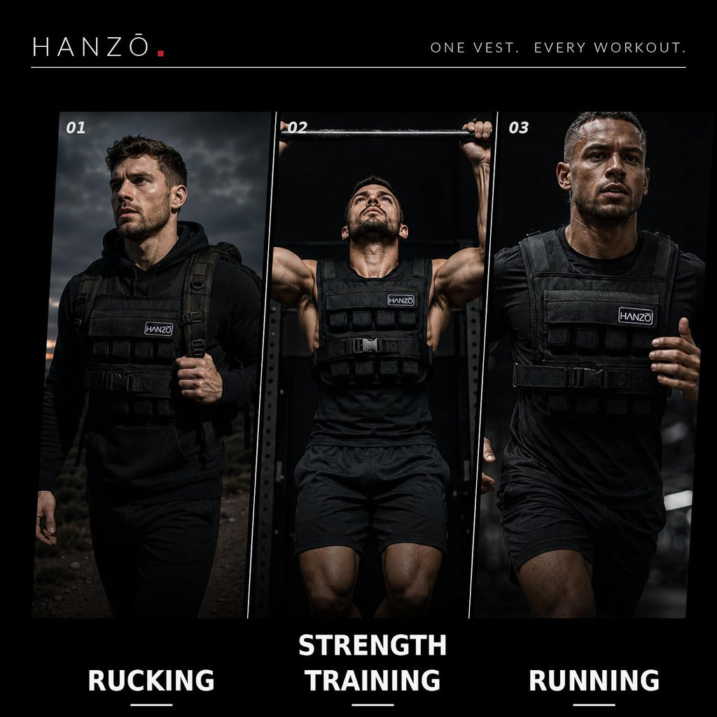 HANZO Weighted Vest for Men & Women 25lbs | 35lbs | 45lbs | 65lbs | Weight Vest With Removable Iron Weights, Adjustable Heavy Duty Weighted Workout Vest for Calisthenics & Fitness Training