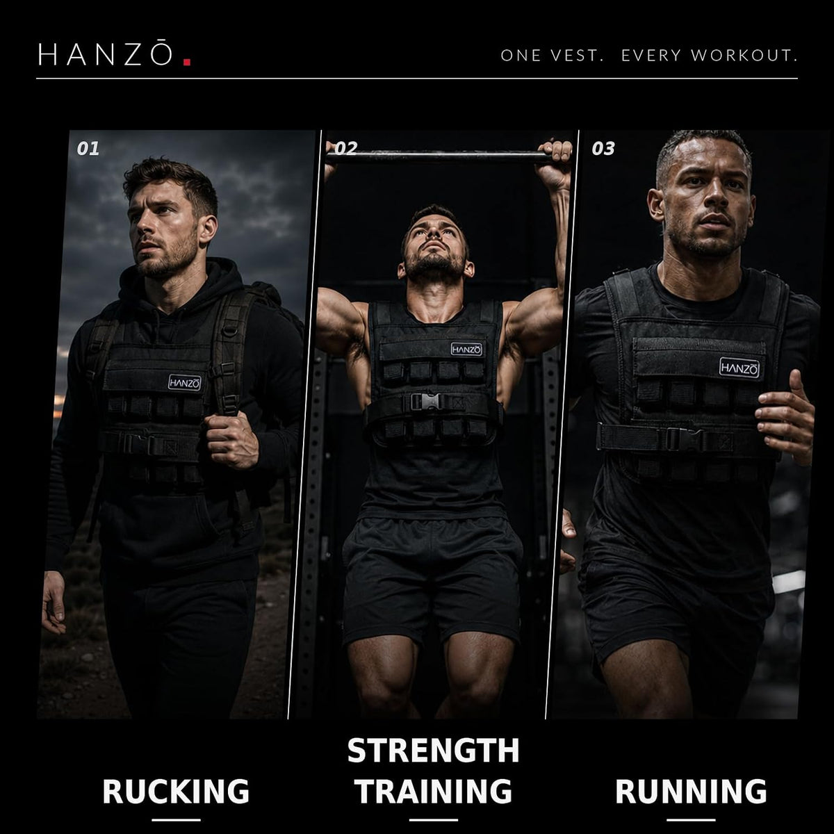 HANZO Weighted Vest for Men & Women 25lbs | 35lbs | 45lbs | 65lbs | Weight Vest With Removable Iron Weights, Adjustable Heavy Duty Weighted Workout Vest for Calisthenics & Fitness Training
