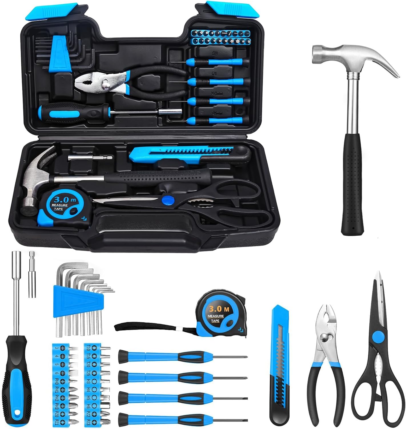 39-Piece Household Tools Kit - Small Basic Home Tool Set with Plastic Toolbox - Great for College Students, Household Use & More
