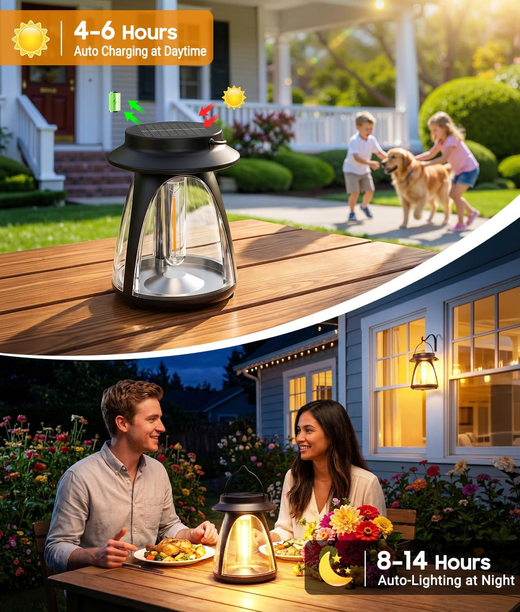 BUCASA Outdoor Hanging Solar Lanterns, IP65, 2 Brightness Modes, 4 Pack
