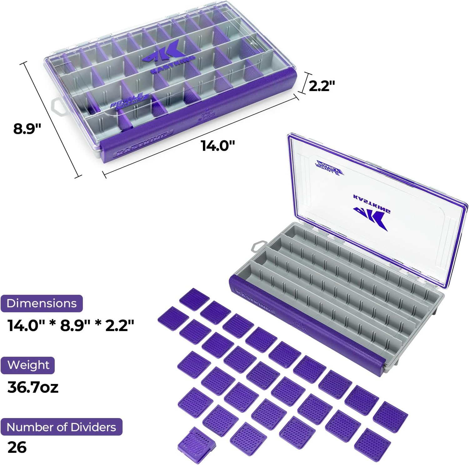 KastKing HyperSeal Waterproof Tackle Box, 3700 2 Packs, Purple