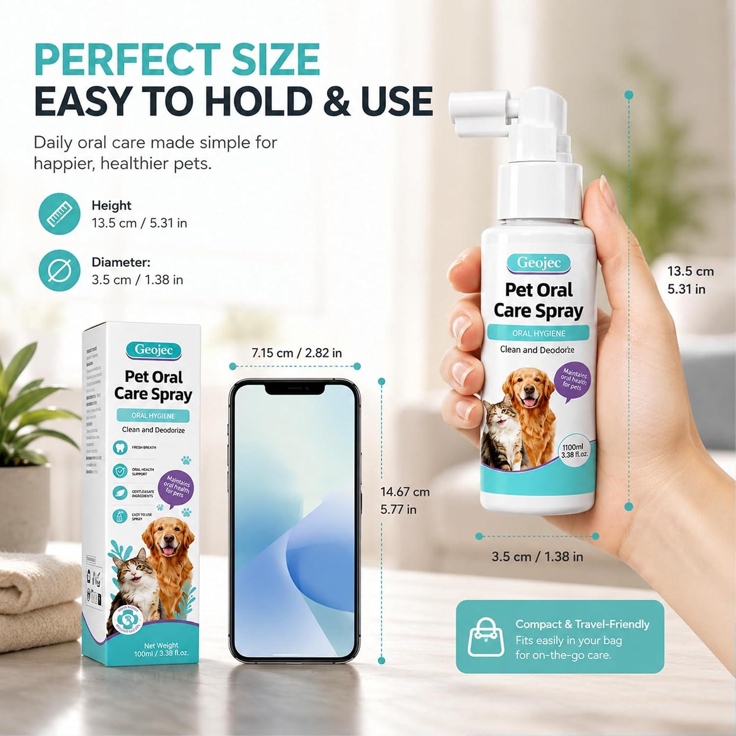 Pet Oral Care Spray, Dog Dental Spray for Dog Teeth Cleaning, Natural Dog Breath Freshener, Daily Dog Dental Care & Cat Dental Care Solution,No Brush Required Pet Mouth Freshener Spray for Dogs & Cats