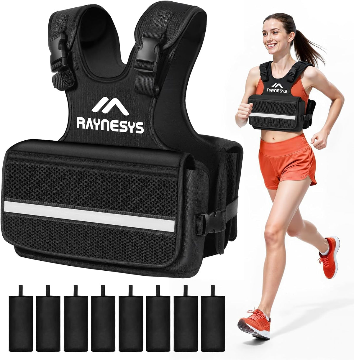 Adjustable Weighted Vest for Women, 1-20LBS Weight Vests with Adjustable Shoulder Strap, 8 Ironsand, Large Pocket, Reflective Strip, Weighted Vest Men and Women for Workout, Strength Training