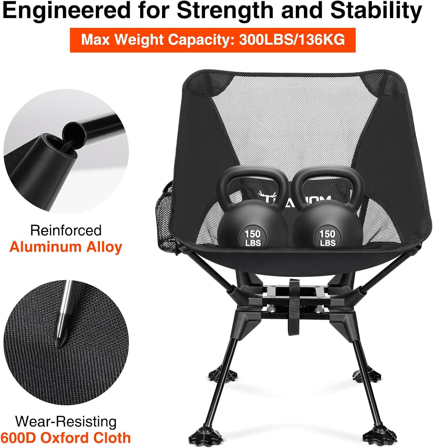 Trakiom 360 Swivel Folding Camping Chair Mesh Back Anti Sink 300 LBS