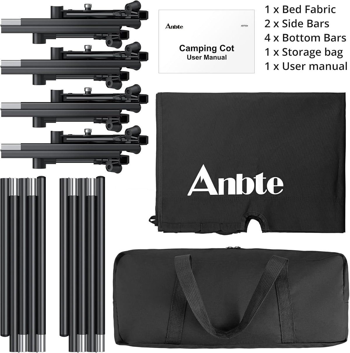 Anbte Ultralight Folding Camping Cot, Comfortable Portable Camping Cot Supports 275 lbs with Storage Bag & Side Pocket, Lightweight Folding Bed for Outdoor Travel Tent Indoor Emergency Bed, Black