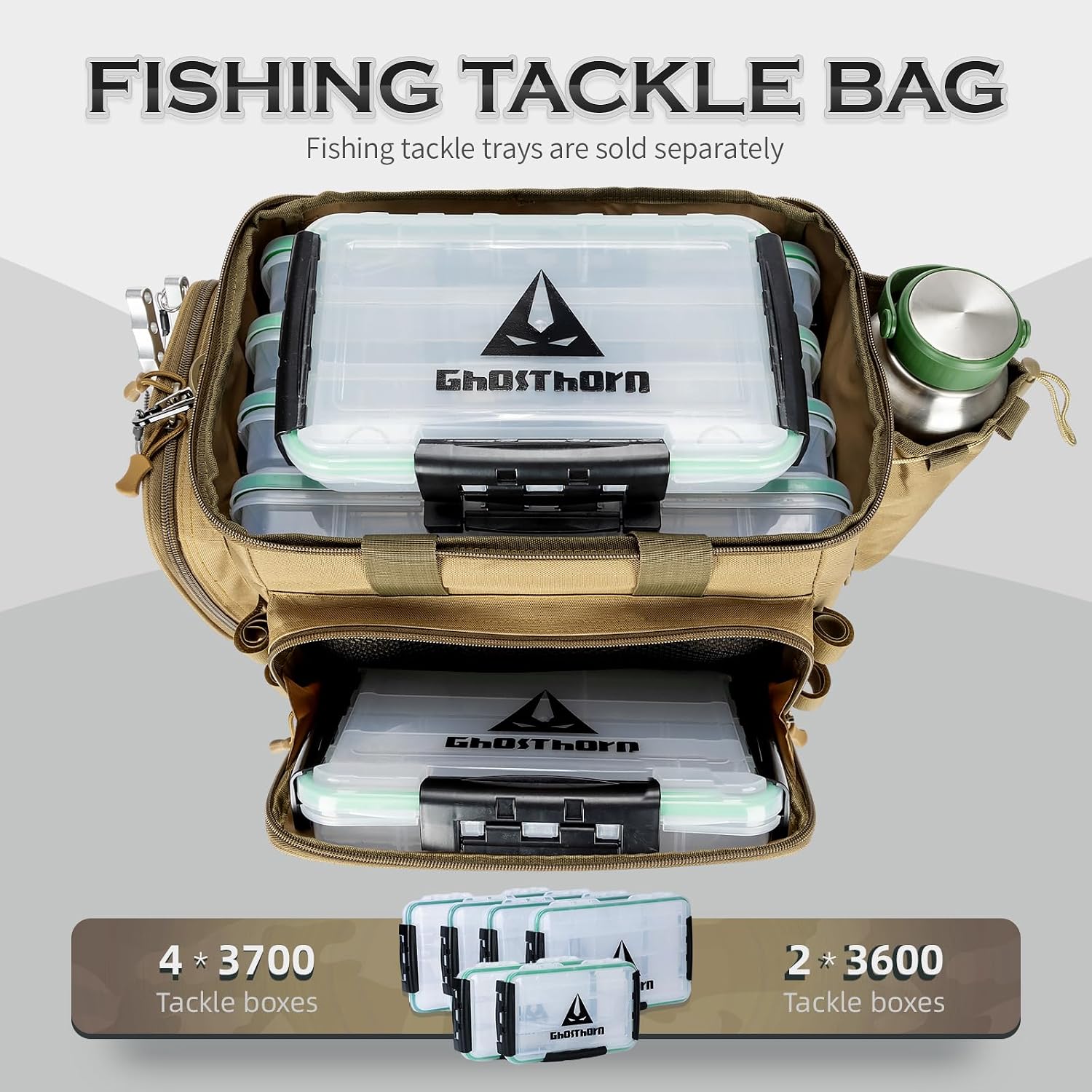 Ghosthorn Large Fishing Tackle Bag with Rod Holder Waterproof Gear Storage