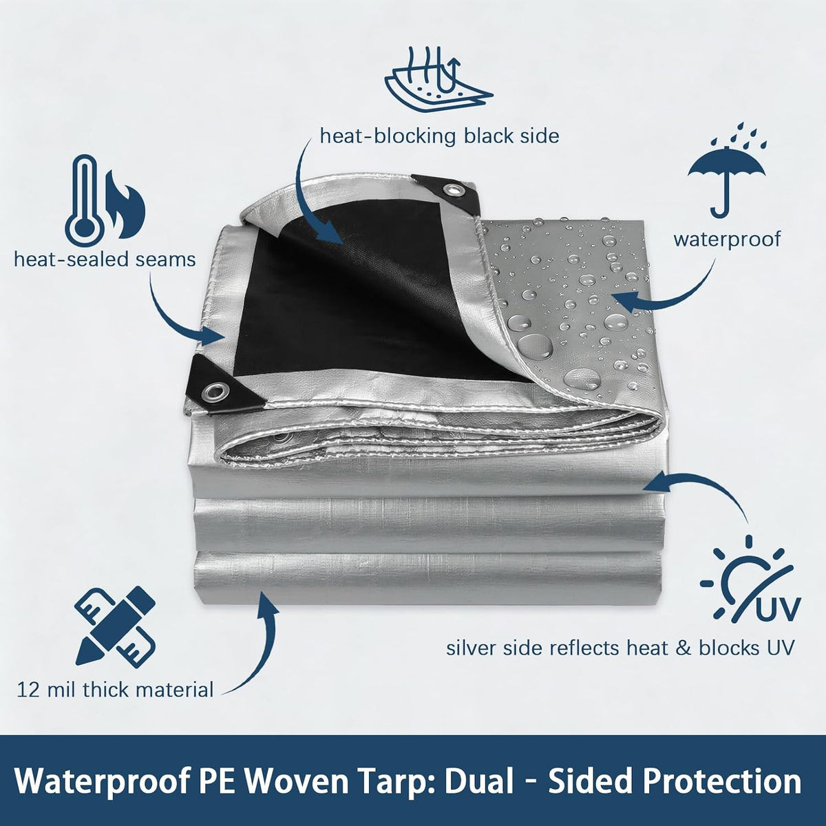 Artpuch Tarp 16x20FT, 12 Mil Heavy Duty Waterproof Poly Tarps with Grommets & Reinforced Edges, Multipurpose Protective Tarp Cover for Outdoor Camping, Tent, Car, Silver/Black