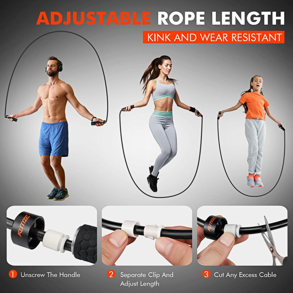 KUTIZE Jump Rope, Weighted Jump Rope for Men Women, Adjustable 1lb Heavy Skipping Ropes, Suitable for Boxing, Cardio, Home Fitness, Training Muscle, Home Gym Workout Equipment for Full Body Exercise