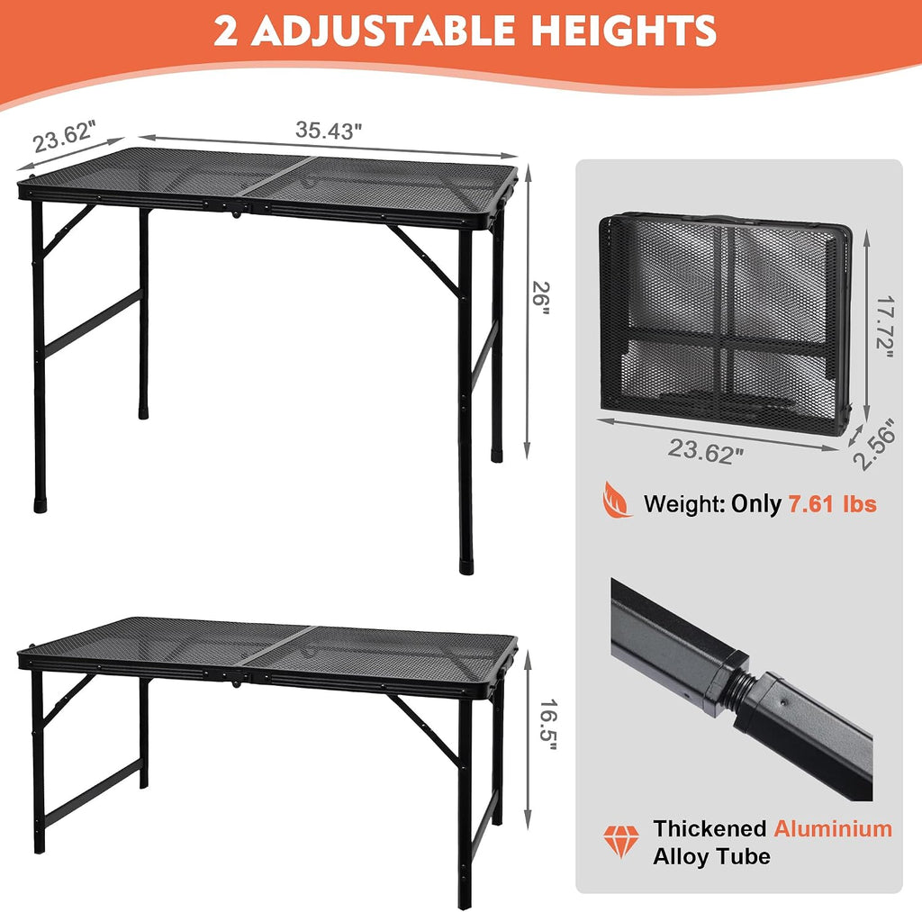 GREGIN Folding Camping Grill Table, Outdoor Metal Table. Foldable, Portable