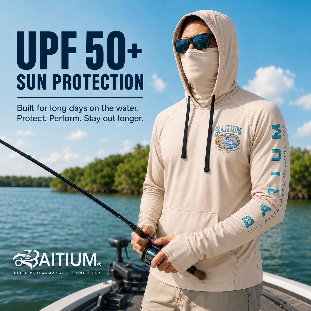 Fishing Shirts for Men,UPF50 Hooded Long Sleeve with Gaiter, Sun Protection Dry Fit Apparel, Face Mask, Fishing Clothes