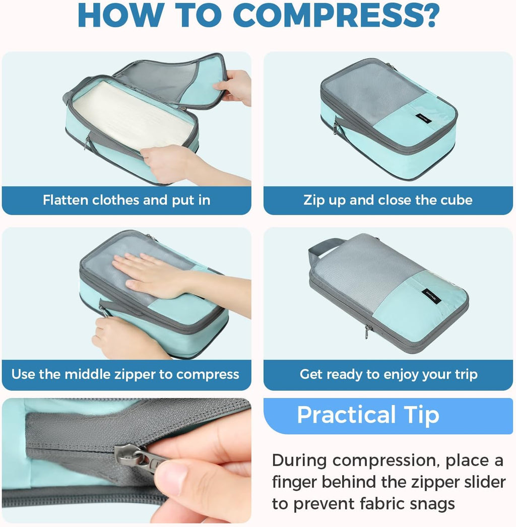 BAGAIL Lightweight Compression Packing Cubes for Travel, 6 Set, Dusty Blue
