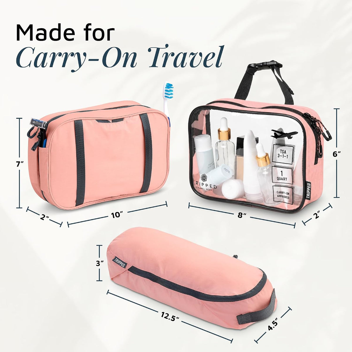 TRIPPED Travel Gear 3-Piece Travel Toiletry Bag Set
