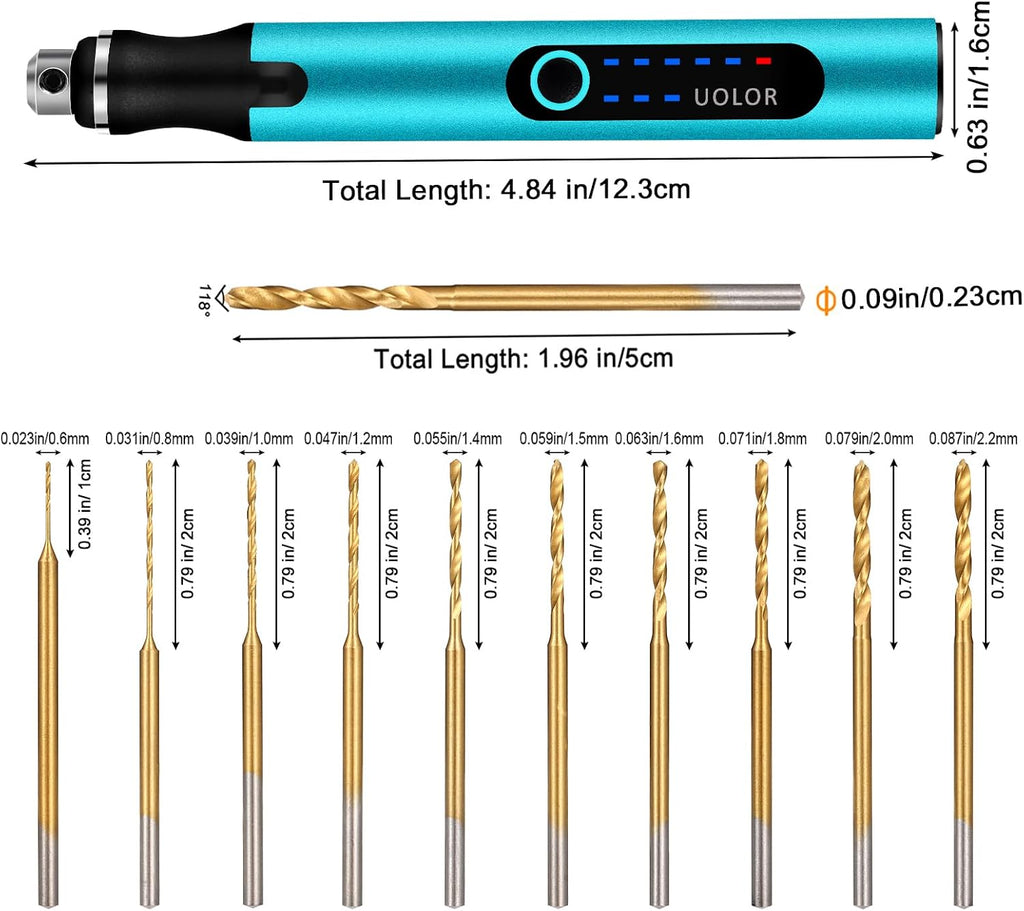 Uolor 3-Speed Cordless Mini Drill Pen, Rechargeable DIY Electric Hand Drill with 10 Small Drill Bits, Micro Drill Set for Jewelry Making Stone Plastic Resin Keychains