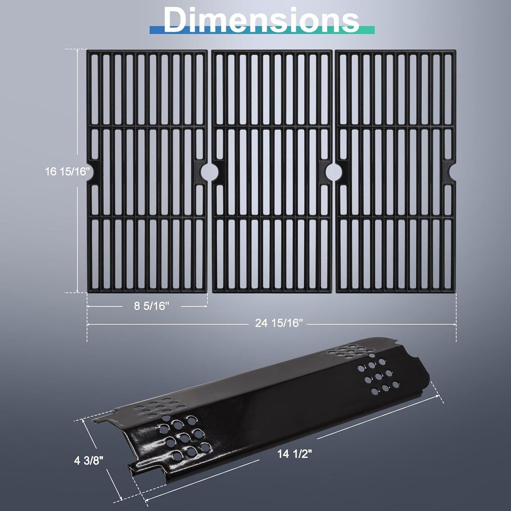 Hiorucet Grill Grates & Heat Plate Kits for Charbroil Gas2coal Grill Parts 463370519, 463370516, 463340516, 463336818, 463370518, 466370516, Cast Iron Cooking Grid Grates, Heat Shield Tent Deflectors.