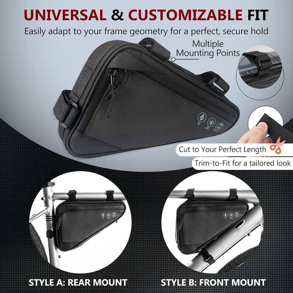 Bike Frame Bag, Reflective Water-Resistant Bicycle Triangle Pouch | 2L Two Side Pockets, Cycling Storage Tool Accessories Pouch for Mountain Road Bike