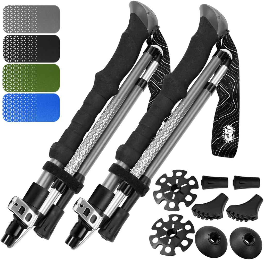 Premium Foldable Hiking Poles by USA Brand - Adjustable, Lightweight Trekking Poles Made of Aircraft Aluminum, Metal Locks Cork EVA Grips