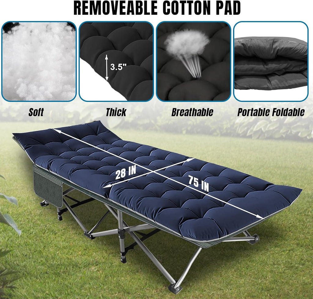 Big RED Camping Cot, Folding Camping Cots for Adults Sleeping 1200D Double Layer Oxford Portable Folding Outdoor Cots for Camping W/Soft Pad Carry Bag for Home Office Nap Beach Travel