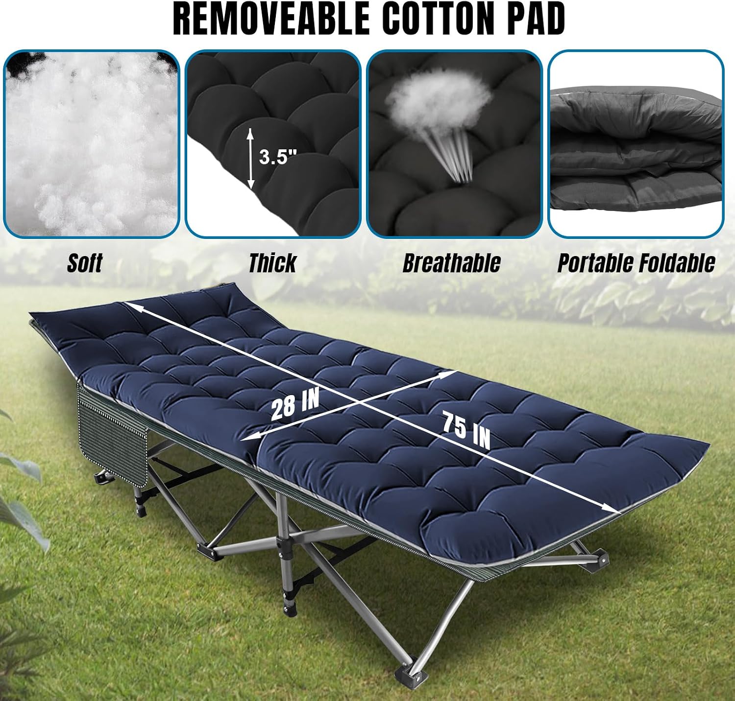 Big RED Camping Cot, Folding Camping Cots for Adults Sleeping 1200D Double Layer Oxford Portable Folding Outdoor Cots for Camping W/Soft Pad Carry Bag for Home Office Nap Beach Travel