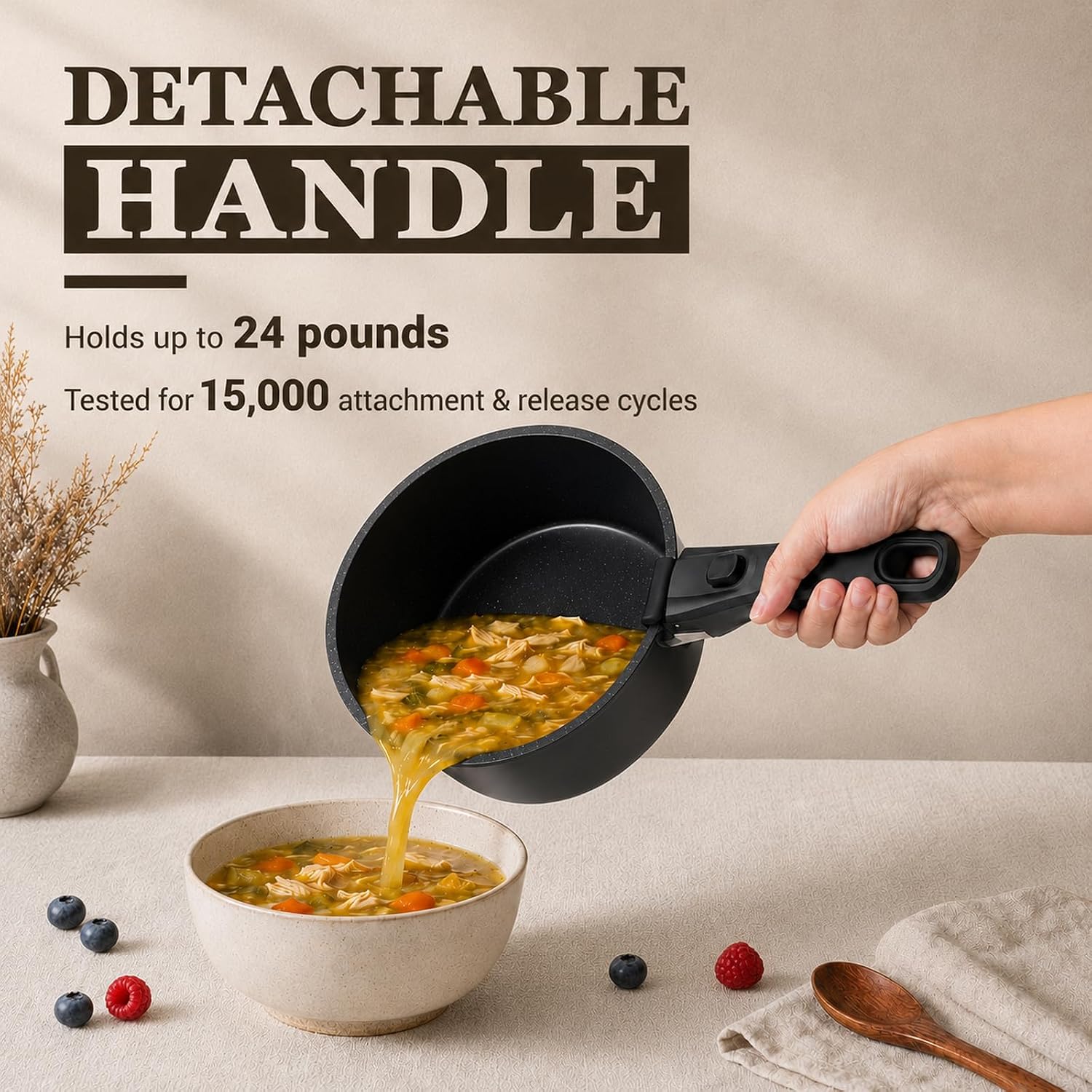 KIKCOIN 30-Piece Nonstick Pots and Pans Set, Cookware with Removable Handle