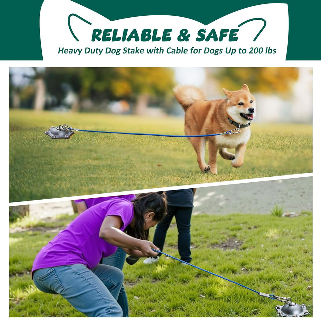 Dog Tie Out Cable and Stake,Dog Stakes for Outside with 30FT Steel Leash