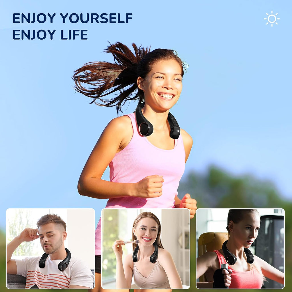 Portable Neck Fan Rechargeable, Personal Neck Cooling Fan, Hands Free Bladeless Fan, Ultra Quiet, 3 Speeds Adjustable Strong Wind, 4000 mAh Battery Operated, Gifts for Men Women Mom Dad(Black), Small