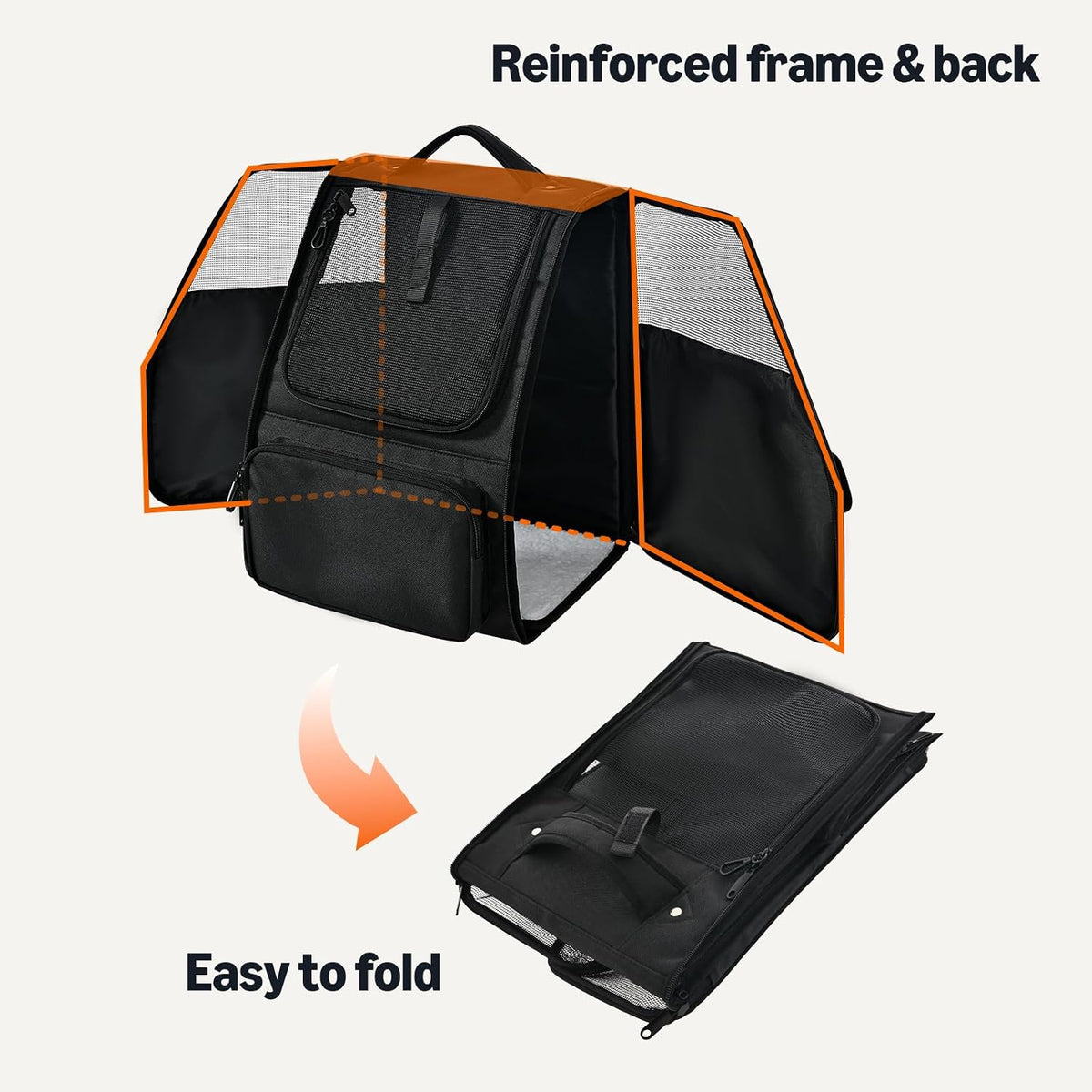 Amazon Basics Pet Backpack for Cats & Small Dogs, Collapsible Travel Carrier with Ventilated Mesh, Removable Pad, and Safety Leash, Black