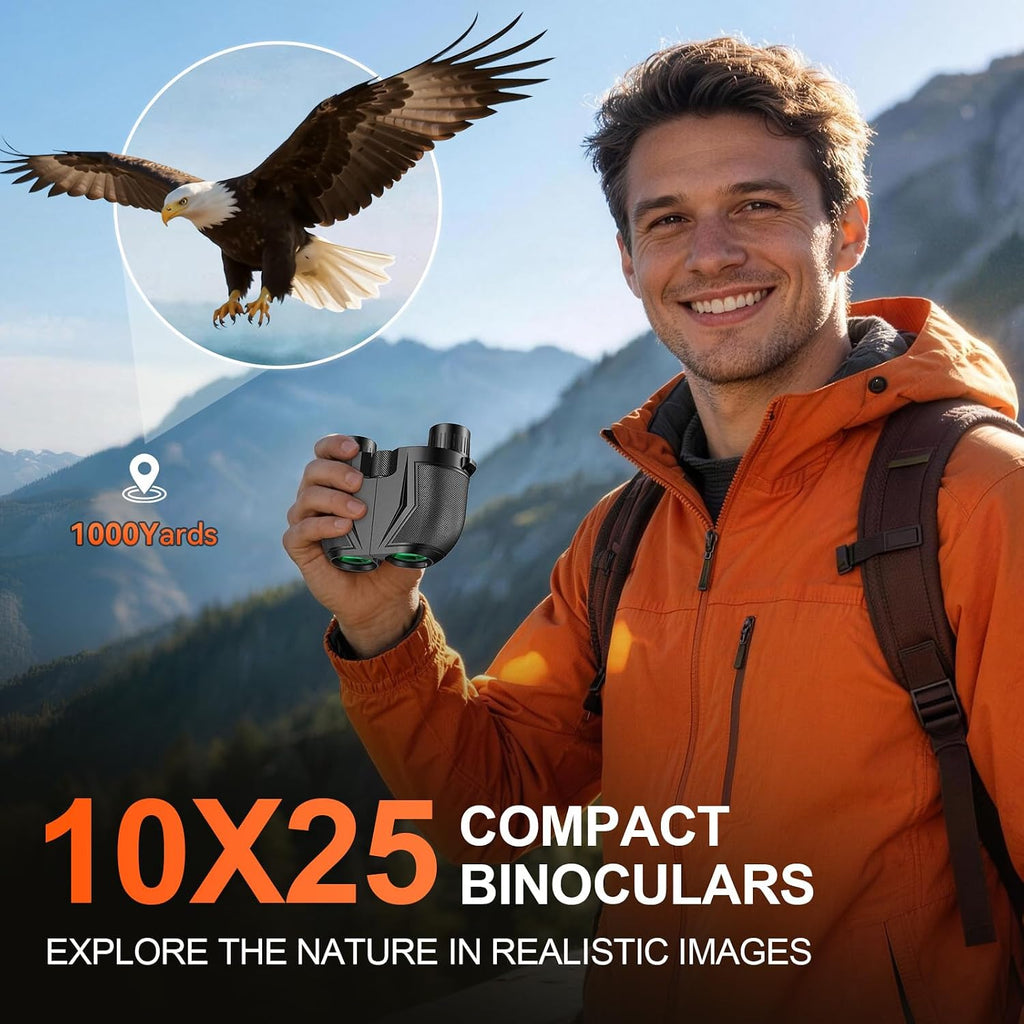 10x25 Compact Binoculars for Adults, Lightweight HD Small Binoculars